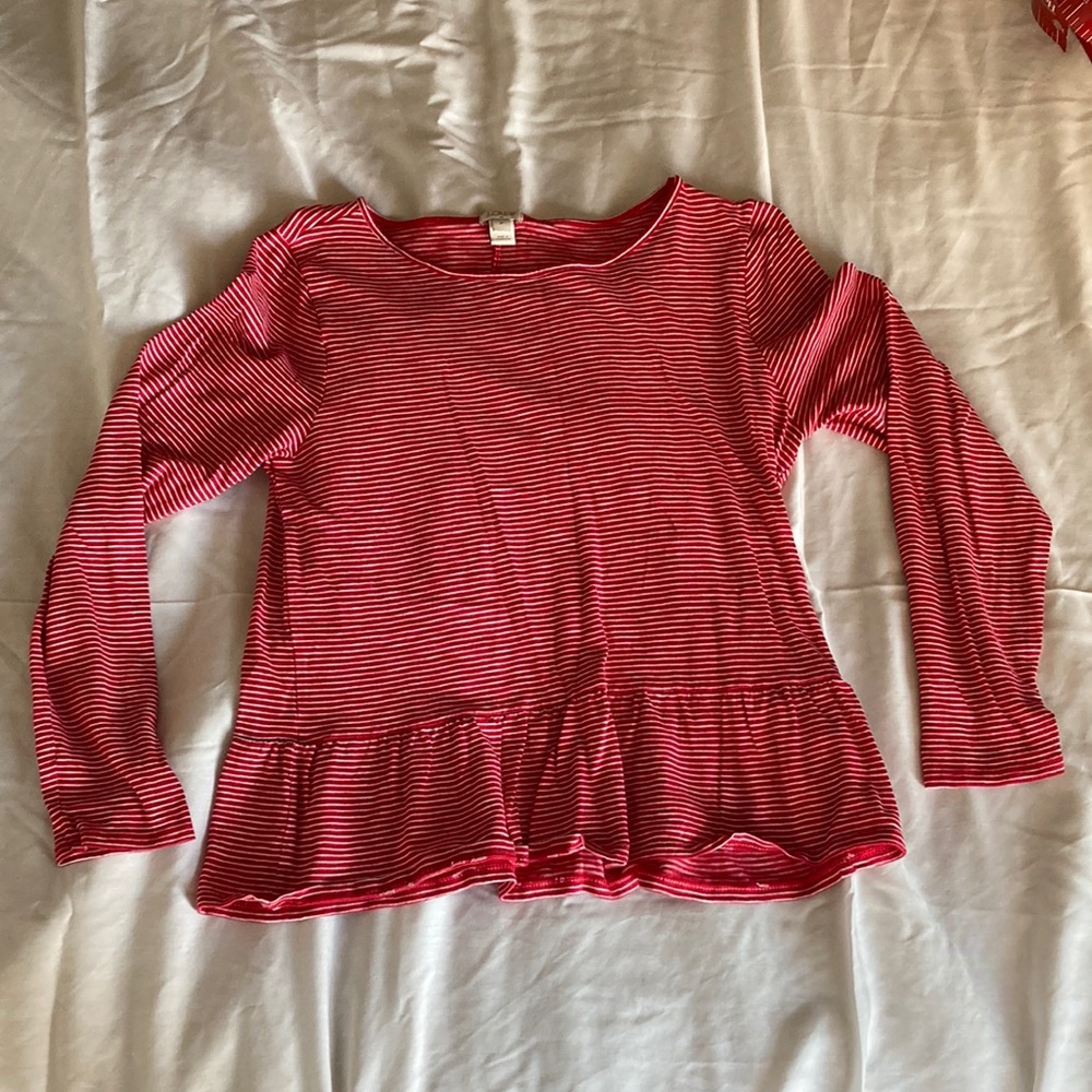JCrew Red Blouse with Stripes.  Size Medium